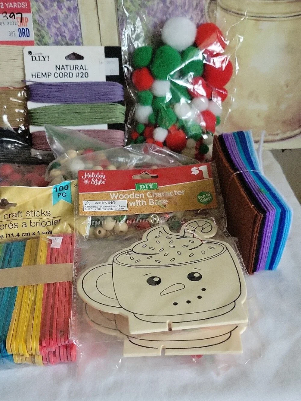 Huge Holiday Craft Supplies Bundle DIY Christmas Snowman Wood Cutouts PomPoms